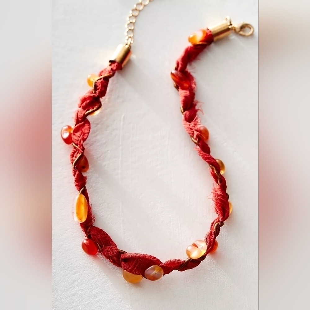 NWT Free People Nina Choker Red Stone Beaded